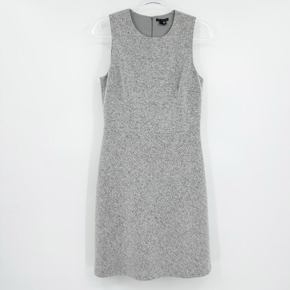 Theory Raneid K Wool Felt A-Line Dress Gray Sleeveless 6 Virgin Wool Minimalist - Picture 3 of 11